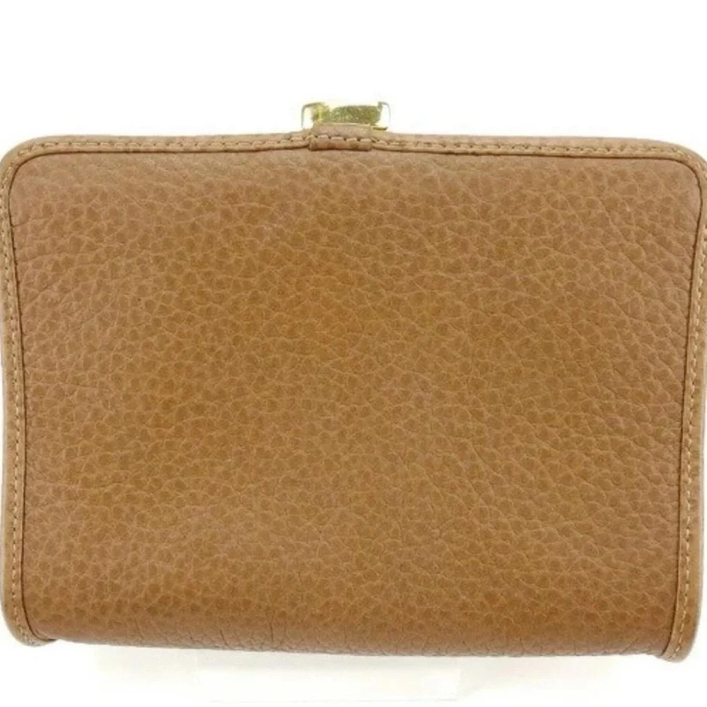 Vintage Christian Dior Tan Leather Wallet Coin Purse Gold Accents Clasp Closure